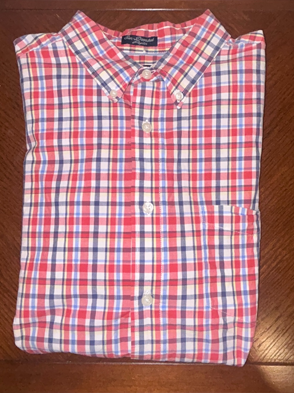 Chaps Sun-dried cotton poplin  Red Plaid short sleeve Button-Down Shirt